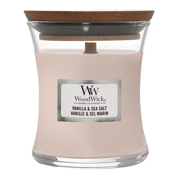 Malá vonná svíčka Vanilla & Sea Salt, WOOD WICK