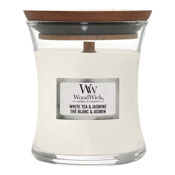 Malá vonná svíčka White Tea & Jasmine, WOOD WICK